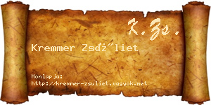 Kremmer Zsüliet névjegykártya
